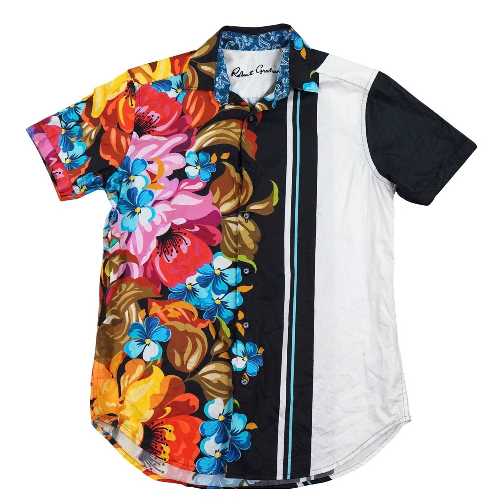 Robert Graham Mens BIRKETT Retro Floral Button Up Shirt‎ Small Stripe Streetwear